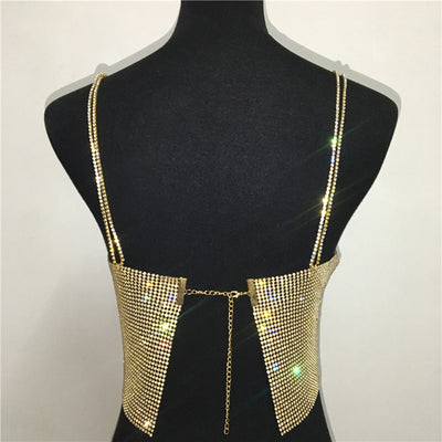 Shimmery Backless Diamond-studded Chain Top
