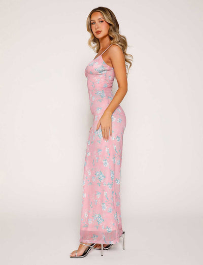 Y2K Slimming Flowers Long Slip Dress