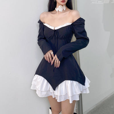 French Gothic Square Neck Lace-Up Dress