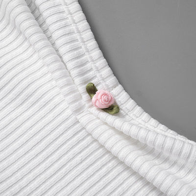 Floral-Stitched Square Neck Crop Top