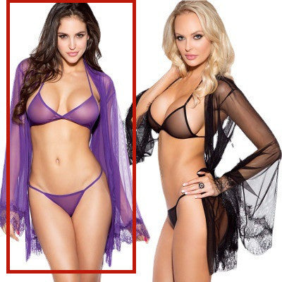Three Piece See Thru Mesh Lingerie Set