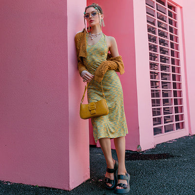 Women's Halter Knit Y2K-Style Midi Dress