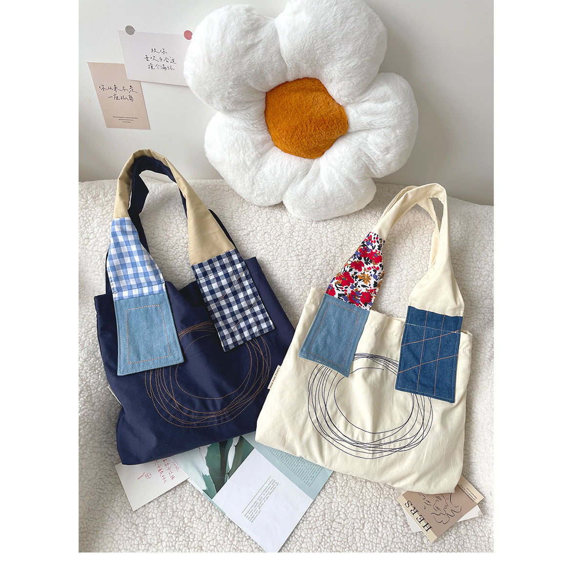 Retro Patchwork Tote Bag