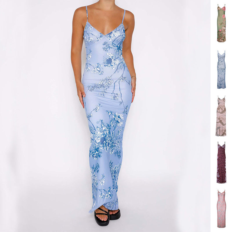 Y2K Slimming Flowers Long Slip Dress