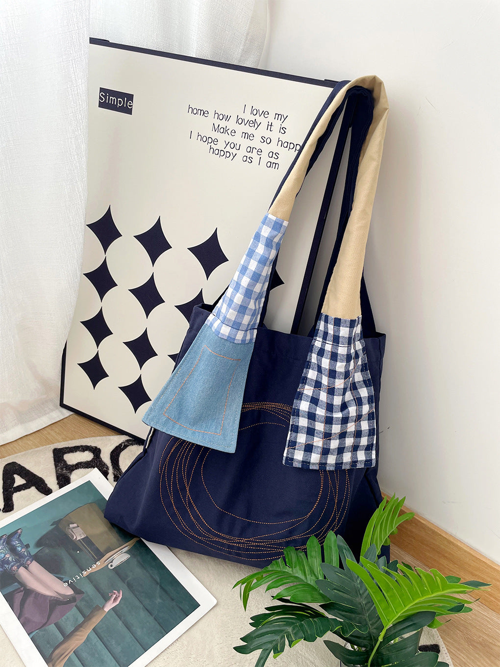 Retro Patchwork Tote Bag