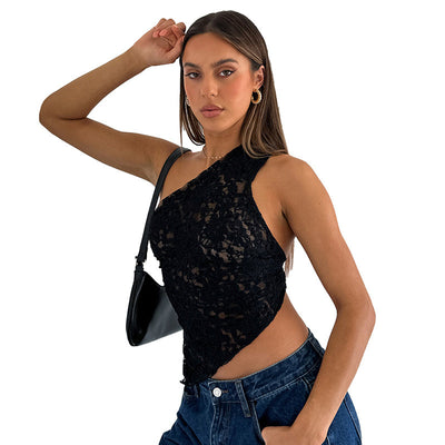 Asymmetrical Lace Crop Top