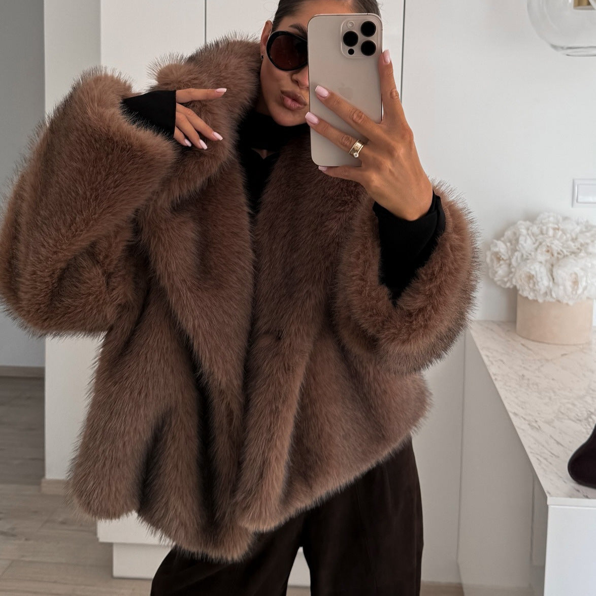 Fluffy Faux Fur Coat, Plush Oversized Jacket