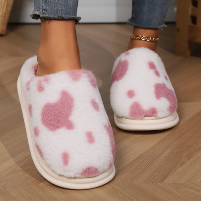 Cow Spotted Plush Slippers