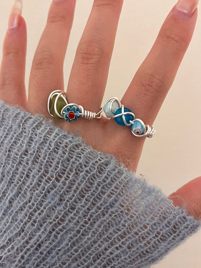 Natural Raw Gemstone Adjustable Stacked Silver Rings