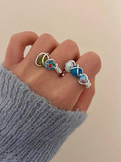Natural Raw Gemstone Adjustable Stacked Silver Rings