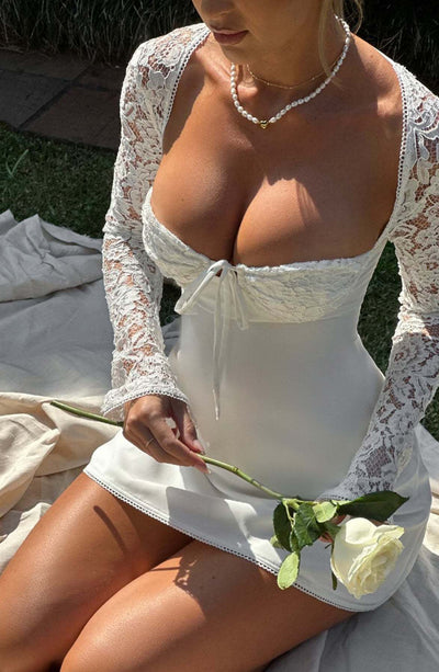 Lace Bell-Sleeve Sleeve Mini Corset Dress