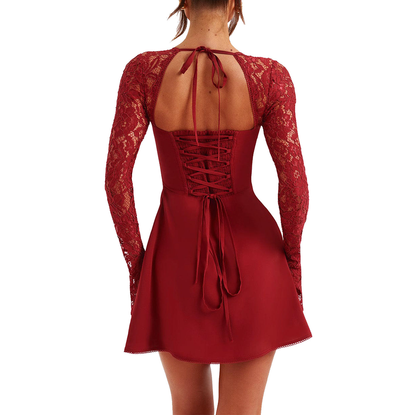 Lace Bell-Sleeve Sleeve Mini Corset Dress